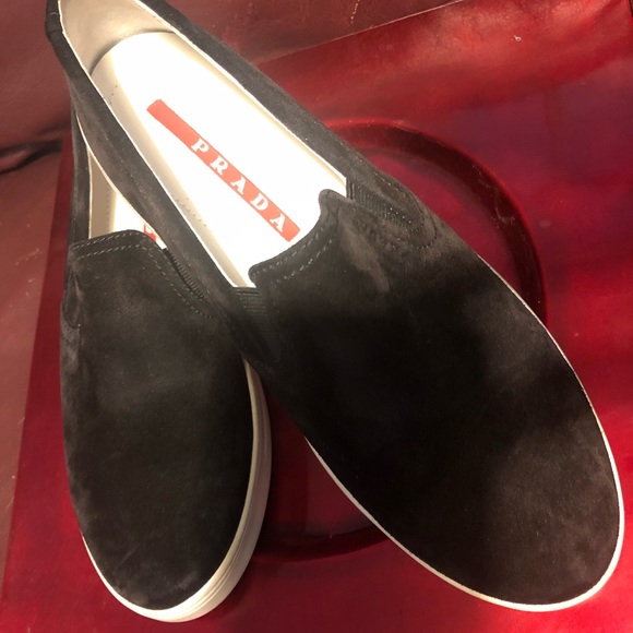 Prada Shoes - PRADA Linea Rossa Calf Suede Skate Sneaker.